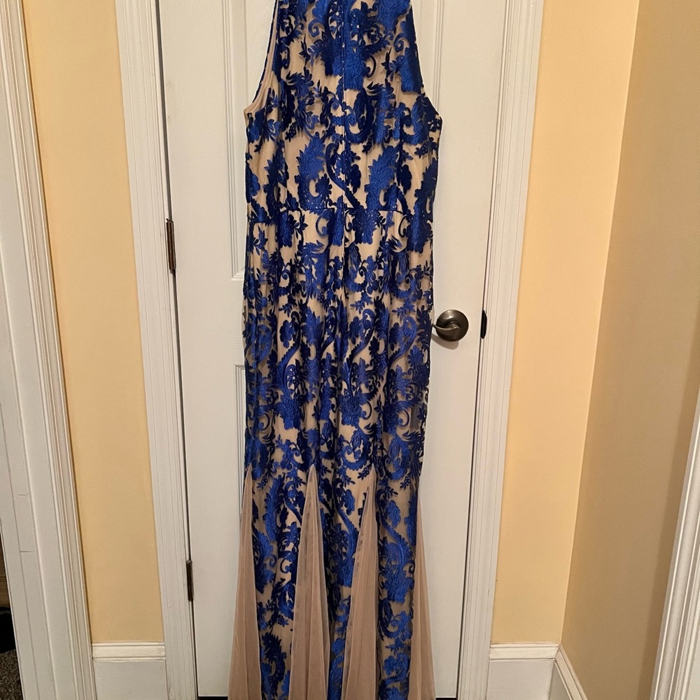 Alex Evenings Royal Blue and Beige Lace formal gown